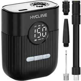 Hycline Mini Electric Bike Pump: 150 PSI Tiny Bicycle Tire Inflator - Rechargeable Portable Air Pump with Presta & Schrader Valve - Auto‑Stop Fast Inflate for Bikes Motorcycles Balls