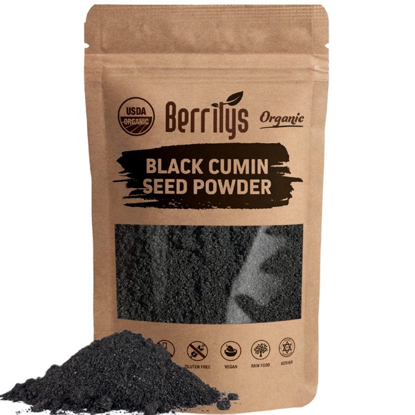 Organic Black Seed Powder, Berrilys, Ground, 10 Ounces, Also Known As Nigella Sativa, Kalonji, Black Cumin Seed Powder, Great for Baking and Bread Making
