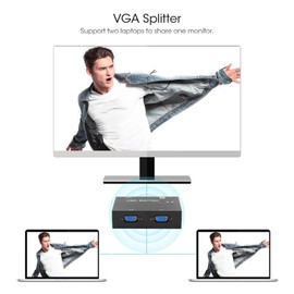 VGA Splitter Computer Accessory,2-In-1-Out 2 Port Computer Host External VGA TV Monitor,VGA Vedio Switch for PC TV Monitor -Black