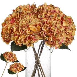 Kisflower - Hortensia de seda naranja quemada - 6 flores de hortensia sintética, flores falsas para centro de mesa, decoración del hogar, boda, fiesta