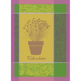 Garnier Thiebaut Ciboulette Menthol (Potted Chives) French Kitchen Towel 22"x30", Cotton, Jacquard