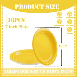 YAAVAAW 16Pcs Yellow Paper Plates Party Supplies,7" Round Dessert Plate Dinner Luncheon Plates Plates Tableware Creative DIY Paper Plates Solid Color Party Plates for Kids Adult Birthday,BBQ,Picnic