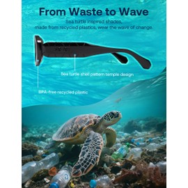 SOJOS Ocean Collection Retro Oval Polarized Sunglasses for Women Men Vintage Recycled Plastic Frame Eco-Friendly, Sunlight, Black/Grey