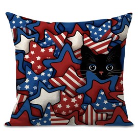 FUYUCHEN 4th of July Independence Day Cat Pillow Cover 18 x 18 Inch America Stars Stripes Patriotic Memorial Day Throw Pillow Case for Sofa Couch Home Farmhouse Decoration