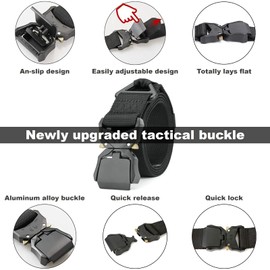 MOZETO Unisex Tactical Belt, Heavy Duty Military Belt with Quick-Release Metal Buckle for Outdoors, Work, Military, Casual Wear, Hunting - black