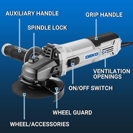 Angle Grinder Electric Power Tool: DEKOPRO 4-1/2 Inch 7.5-Amp Angle Grinder Power Corded Hand Grinders Tools with Grinding and Cutting Wheel, Disc for Metal, Wood