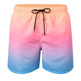 JOYSON Mens Swim Trunks Quick Dry Bathing Suits Swim Shorts with Pockets Mesh Liner Orange Pink Gradient M