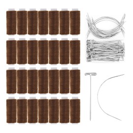 Mandala Crafts Weaving Thread and Needle Set for Hair, Wigs, Hair Extensions, Weft Sewing (24 Rolls 70 Needles, Brown)