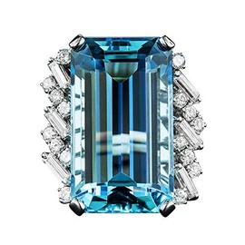 Uloveido Fashion Emerald Cut Birthstone Ring Simulated Aquamarine Antique Women's Ring Engagement Wedding Jewelry (Size P1/2)
