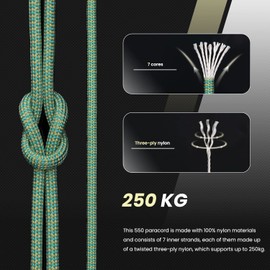 Abma Cord Paracord 550 Nylon Rope Paracord 4 mm Cords with 7 Core Strands Type III Survival Parachute Cord - Max. 250 kg (550 lbs)