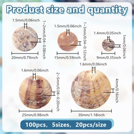 HOBBIESAY Pack of 100 5 Styles Flat Round Shell Charms 9-30 mm Natural Akoya Shell Charms Mother of Pearl Shells Charm for Earrings Necklace Jewellery Making Hole: 1.5-4 mm, Akoya Shell