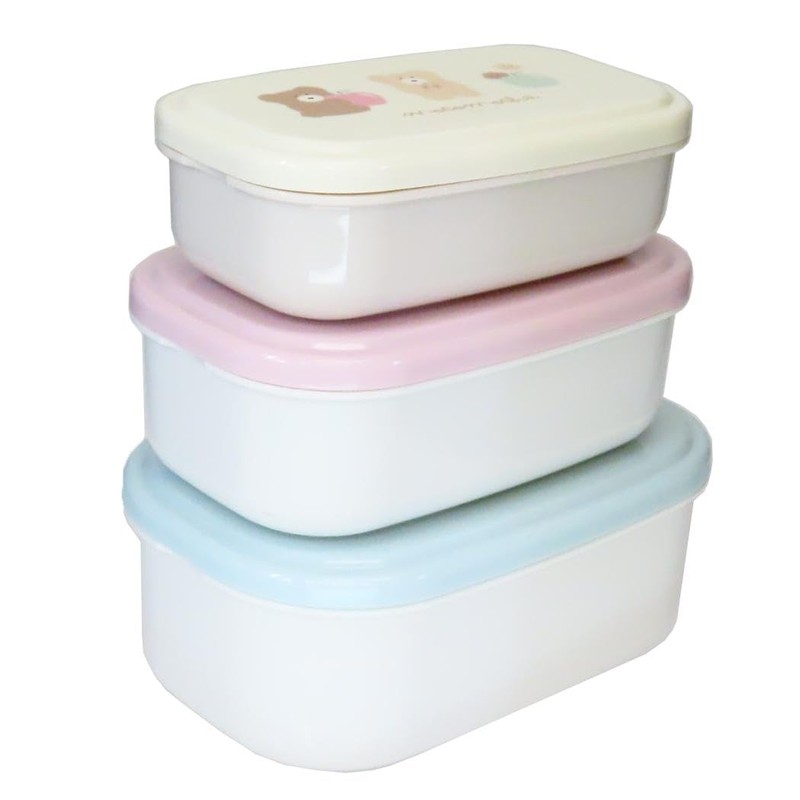 Hokkori Mokomocha Antibacterial 3P Nesting Lunch Box, Rectangle