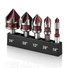 MELSTOM 5 Pcs Countersink Drill Bit Set, 82-Degree HSS Drill Bit(1/4" to 3/4"), Quick Change Hex Shank, 5 Flute Premium Countersink Bits for Wood, Metal, Plastic – Durable & Rust-Resistant