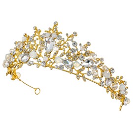 Samky Gold Bridal Wedding Tiara Rhinestone Crown Crystal Headpiece Bride's Hair Accessories