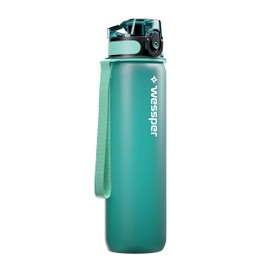 WESSPER Drinking Bottle 1 Litre Active Max, Tritan Sports Bottle with Time Marking, BPA-Free, Leak-Proof Water Bottle for Sports, Bicycle, Hiking, School, Children, Mint