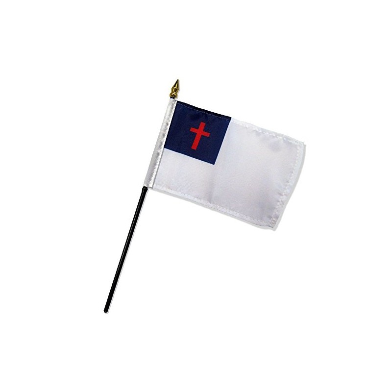 AES Christ Christian Cross Flag 4"x6" Desk Set Table Stick