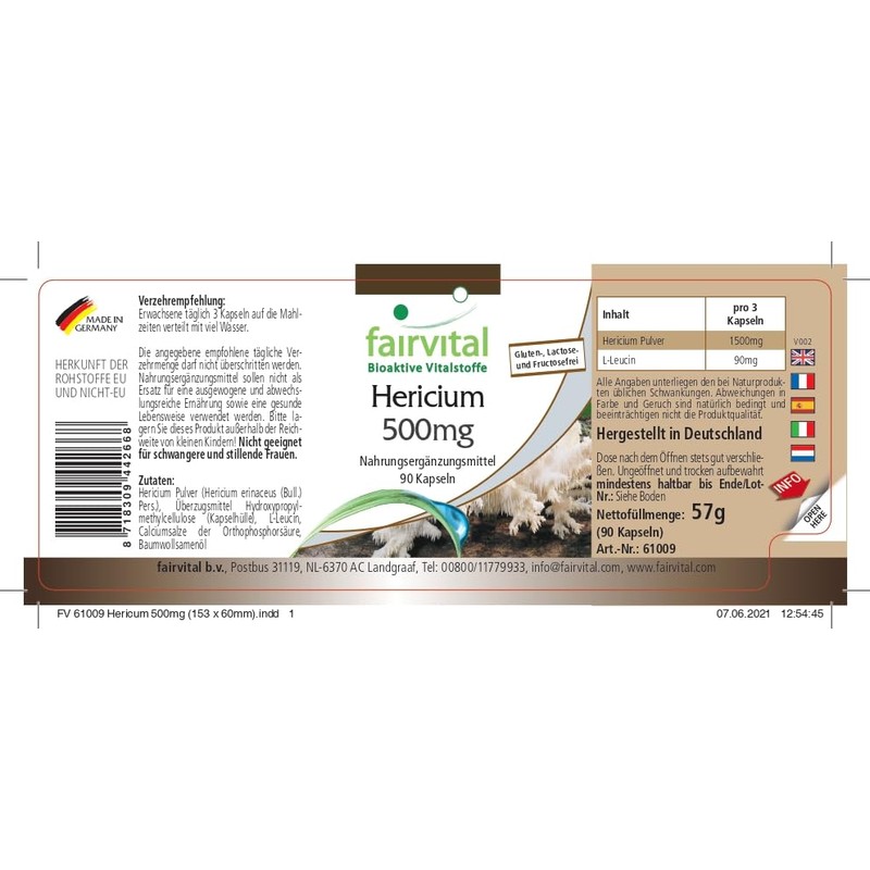 Fairvital Hericium Capsules – 500 mg Hedgehog Beard Mushroom Powder