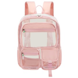 Vangue Clear Backpack Stadium Approved Heavy Duty Clear Bookbag with Padded Straps for Sport Events, Pink, Large, Clear Backpack