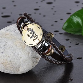Infinite U Retro Punk Mens Womens 12 Constellation Zodiac Sign Bracelet Braided Leather Alloy Charm Bracelet Multilayer Wristband Bangle