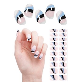 Wahrshei Semi Cured Gel Nail Strips, 20pcs French Strip Gel Nail Stickers Work with UV, Easy to Use and Remove