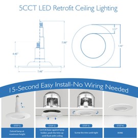 Jolux 4-Pack 5CCT LED Retrofit Ceiling Lighting - 5/6" Recessed Lighting, Easy Install (2700K-5000K Selectable), High CRI>90, Dimmable E26, Perfect for Fast Home Improvement
