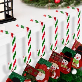 Christmas Stocking Holders for Mantle Set of 6, Lightweight Metal Non-Slip Stocking Hangers for Mantel, Candy Cane Stocking Hooks for Mantel, Fireplace Stocking Holder for Christmas Party Decoration