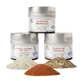 Mediterranean Gourmet Seasoning Collection | Non GMO Verified | 3 Magnetic Tins | Artisan Spice Blends and Sea Salts | Crafted in Small Batches by Gustus Vitae | #78