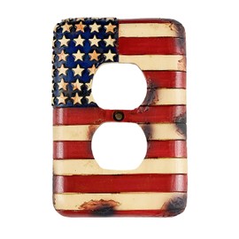 Urbalabs Rustic USA American Flag Western Decorative Light Switch Outlet Wall Plate Covers Antique Country Home Rustic Light Switch Covers Single Double 2 Gang Switch Plates (Outlet Cover)