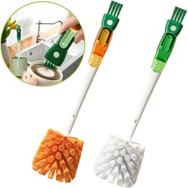 THJOPOKEEL Cepillo Multifuncional 5 en 1 para Limpieza de Botellas, Biberones y Popotes - Incluye Cepillo para Leche y Paja(Naranja)