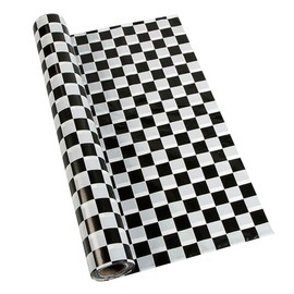 Fun Express 102ft Black & White Checkered Disposable Plastic Table Roll - Stylish and Convenient Party Decor for Themed Weddings Receptions & Celebrations - Easy to Use Clean & Event Setups - 1 Piece