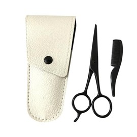 3Pcs Beard Scissors Set Stainless Beard Trimming Tool for Care Includes Black Scissors Apricot Leather and Small Comb for Grooming and Styling