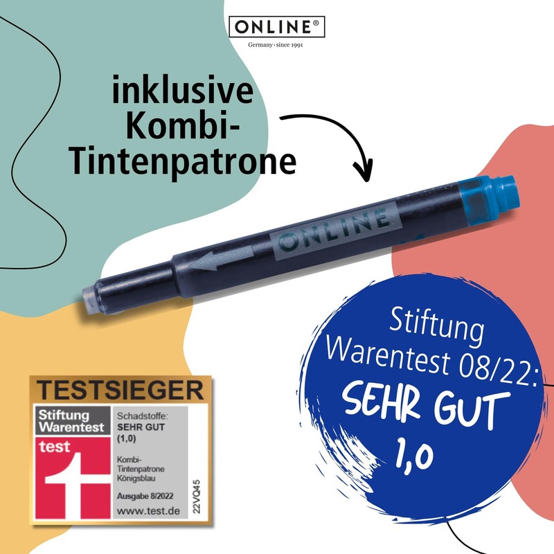 ONLINE Rollerball Slope, Patronen-Roller Strichstärke M, für Standard-Tintenpatronen, ergonomisches Griffstück,