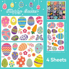 70PCS Easter Window Cling Stickers, 4 Sheets Easter Window Cute Eggs Cling for Spring Window Decoration, Reusable Easter Egg for Spring Window Stickers Decoration