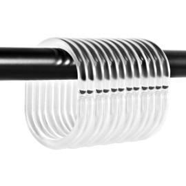 Pack of 12 Shower Curtain Rings, Bendable Transparent Hanging Shower Curtain Rings, Shower Curtain Hooks, White Rings in C Shape for Shower Window Rod