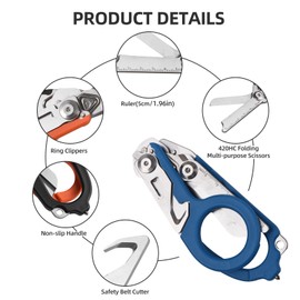 Trauma Shear Multi functional Pliers Tool Outdoor Camping Tools Emergency Shears Ruler Band Cutter Glass Breaker Folding Scissors Non-slip Grip