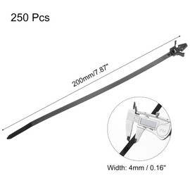 MECCANIXITY Cable Zip Ties 8"x0.16", 250 Pcs Aircraft Head Self-Locking Wire Ties for Cord Management Indoor Outdoor, Tensile Strength 40 lbs, Black