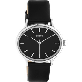Oozoo Timepieces Women's Watch - Wrist Watch with 18 mm Leather Strap | High-Quality Watch for Women - Elegant Analogue Women's Watch in Round, Silver & Black, Strap.