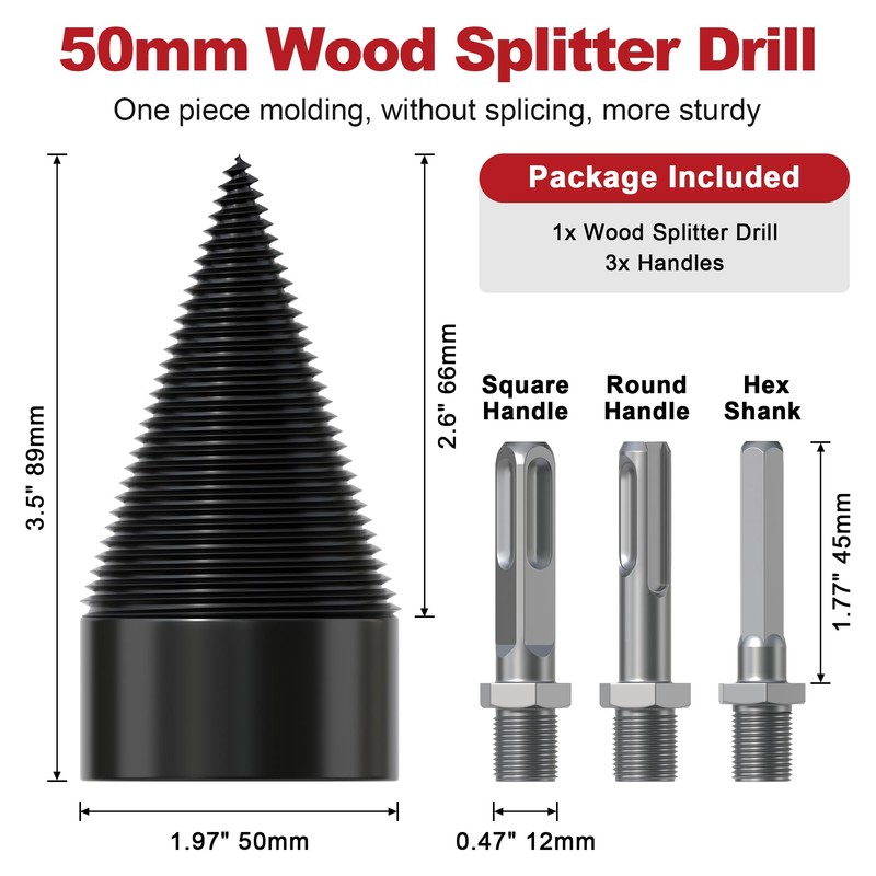 APIOLO Wood Splitter Drill Bit-3 Drilling Handles, Log Splitter Drill