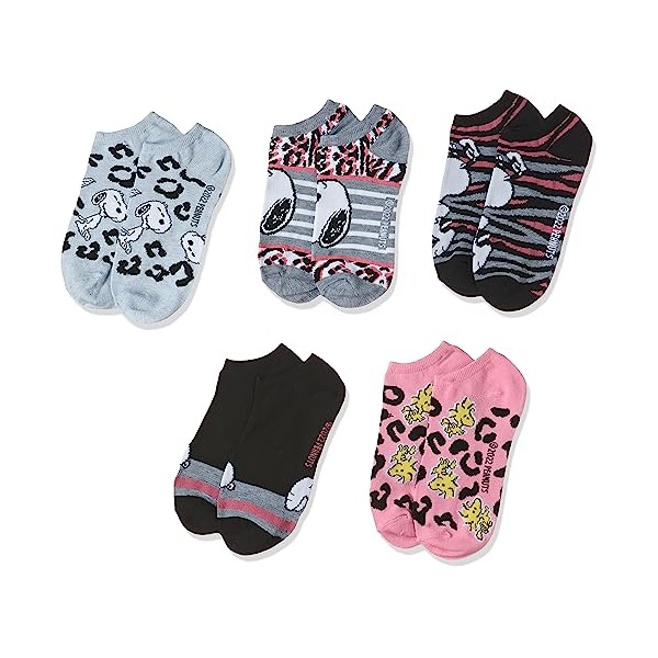 Peanuts Paquete de 5 calcetines para mujer, Estampado de animales.,