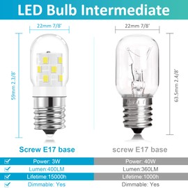 E17 LED Under Microwave Over Stove Light Bulb 125V Appliance 8206232A 40W Incandescent Equivalent, E17 Intermediate Base 3W Dimmable Light Bulb for Refrigerators, Range Hood, Daylight 6000K, 2 Pack