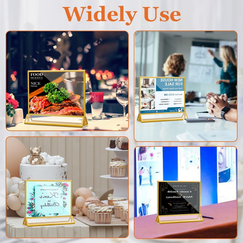 Gabotrie 8 Pack Acrylic Sign Holders with Golden Border, Double