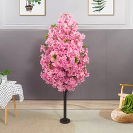ZMHLHYJY Artificial Cherry Blossom Tree Simulation Plant Wishing Tree Wedding Banquet Party Restaurant Shopping Mall Indoor Outdoor Home Office (47 inch high Dark Pink)