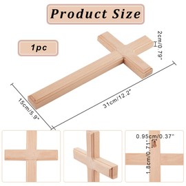 NBEADS Wooden Wall Cross, 31x15cm Handmade Wood Hanging Cross Religious Handheld Prayer Cross Church Hanging Ornament for Easter Party Home Living Room Wall Decor, Beige