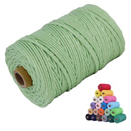 Natural Macrame Cord - 3mm & 4mm, 109 Yards Each - Soft Cotton Cord, Twisted Yarn - Light Green