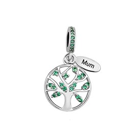 SBI Jewelry Family Tree Mum Charm for Bracelet Green Birthstone Dangle Pendant Wife Sister Mother's Day
