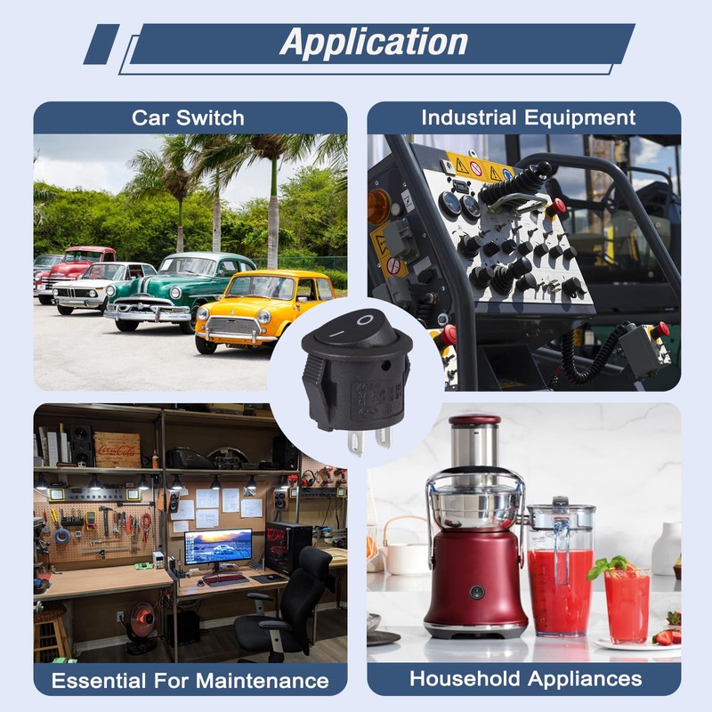 VEXUNGA Rocker Switch Mini Rocker Switch 2-Pin Round Black On/Off