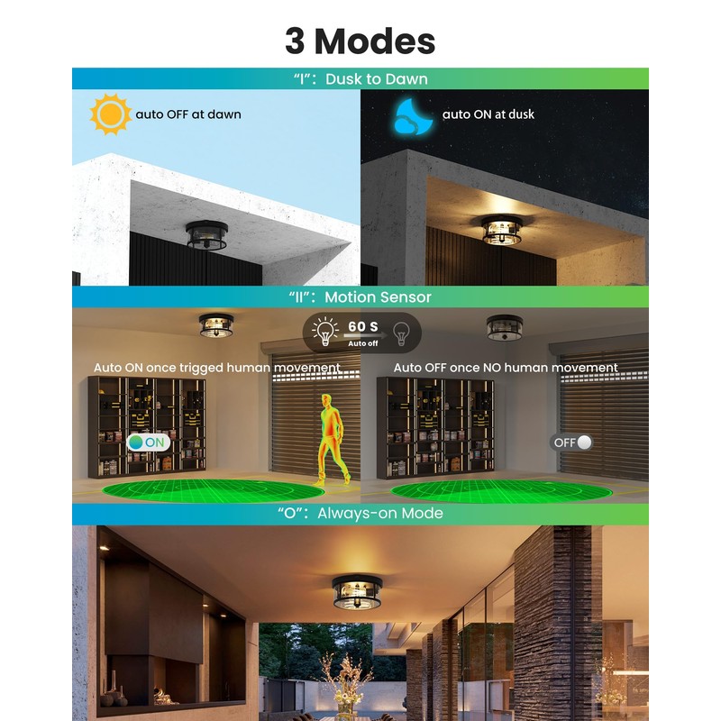 Outdoor Ceiling Light with Motion Sensor 9.3in - Porch Lights