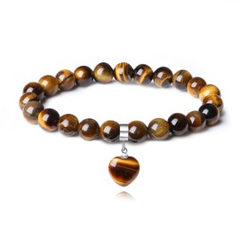 AWARDSEN Tigers Eye Bracelet Heart Jewellery Bracelet 8mm Natural Bead Bracelets for Women Charm Bracelets for Womens,Ladies Bracelets,Bracelets for Mum,Tiger Gifts for Women