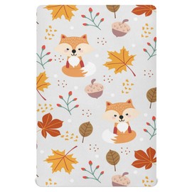 Pfrewn Crib Sheets for Boys Girls Autumn Fox Leaves Fitted Crib Sheet for Mini Crib Mattress Fall Leaves Berry Icon Stretch Soft Toddler Baby Playard Sheet, 39x27x5IN