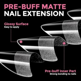 Almendra Corto Uñas Tips Media Cubierta, 240PCS Almendra Extra Corto Suave Unas de Gel, Pre-formado Claro uñas postizas con asas para el salón de uñas